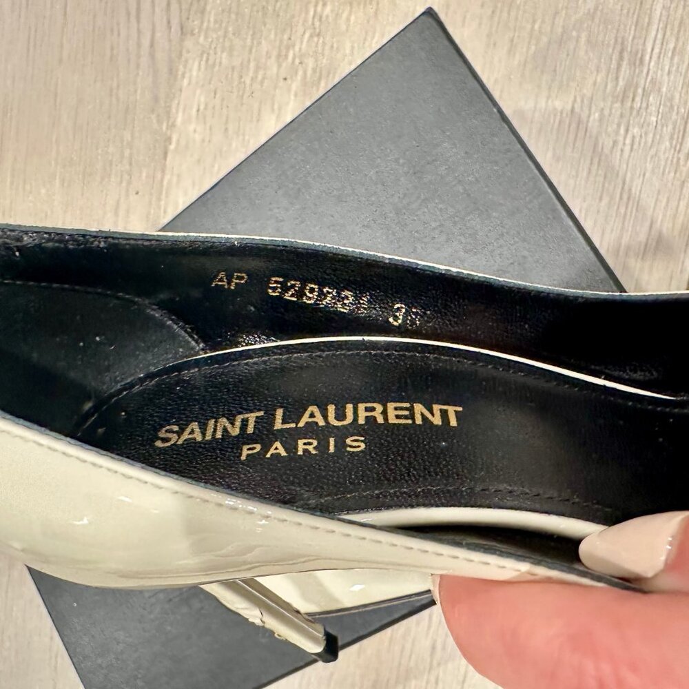Saint Laurent Patent Calfskin Zoe 85 Pumps EU 36.5  US 6.5 Chiffon Neutro White - Picture 5 of 11